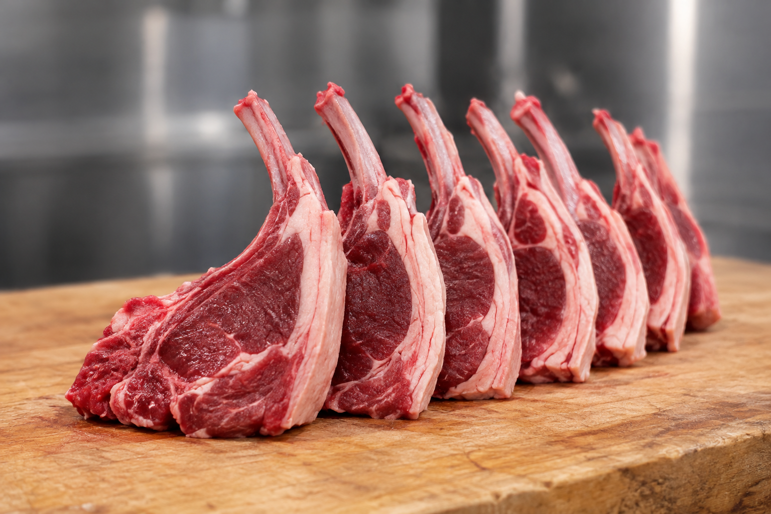 A French-trimmed rack of free-range English lamb with loin chops alongside